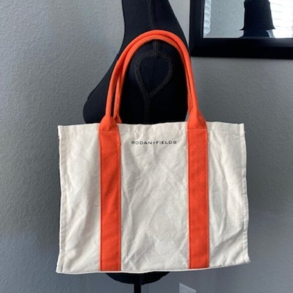 NWOT RODAN + FIELDS Orange Handle Cotton Canvas Zip Top Tote Bag - Picture 1 of 13